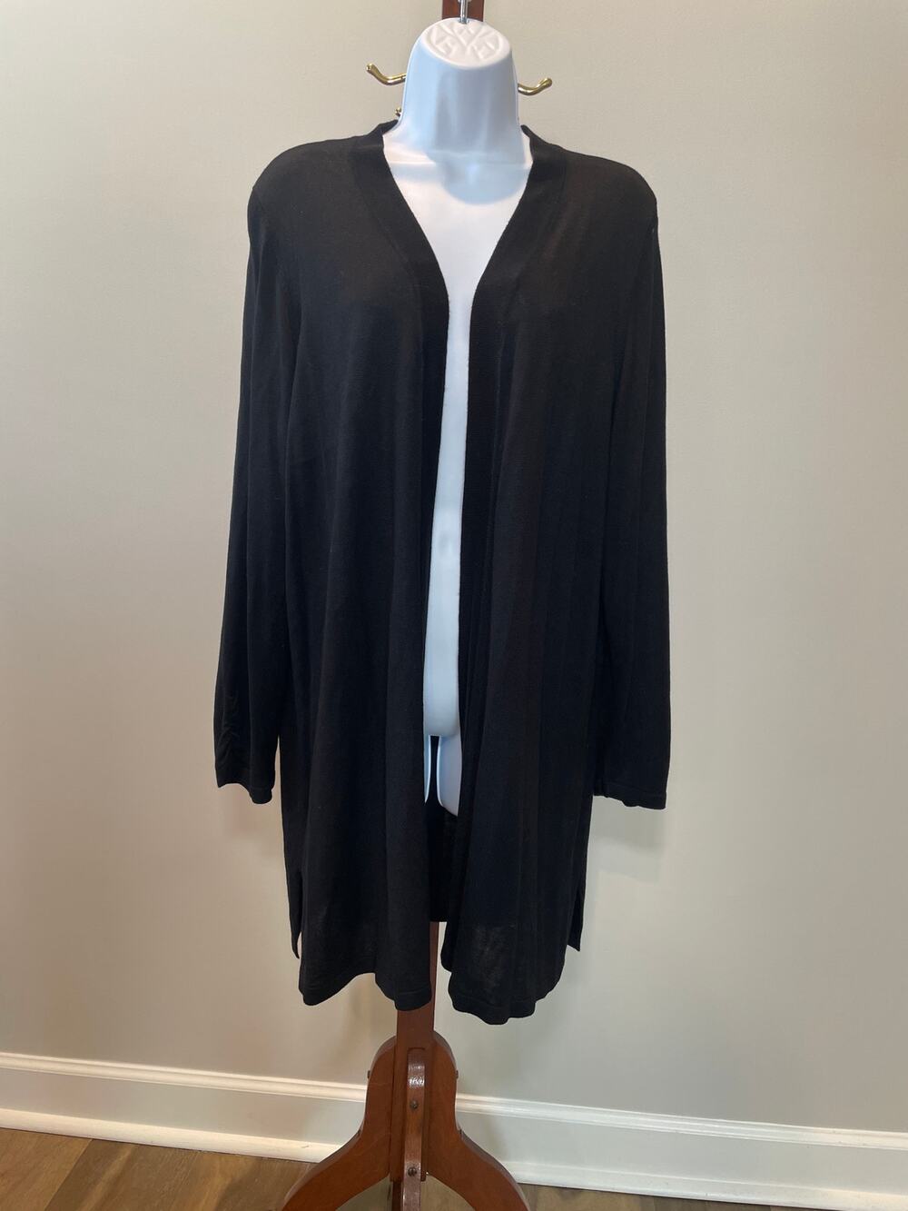 Chico’s Wrap Cardigan Size XL Black Lightweight Soft Drape Open Front